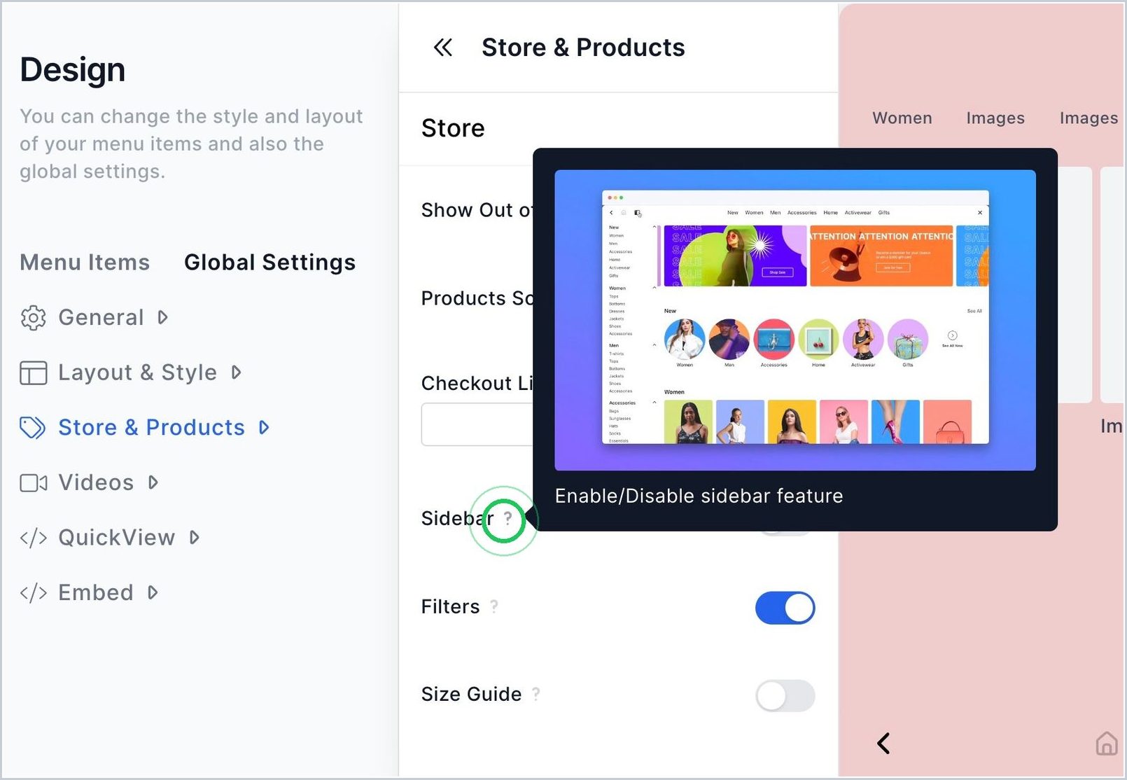 How can I Enable Sidebar? — step 1
