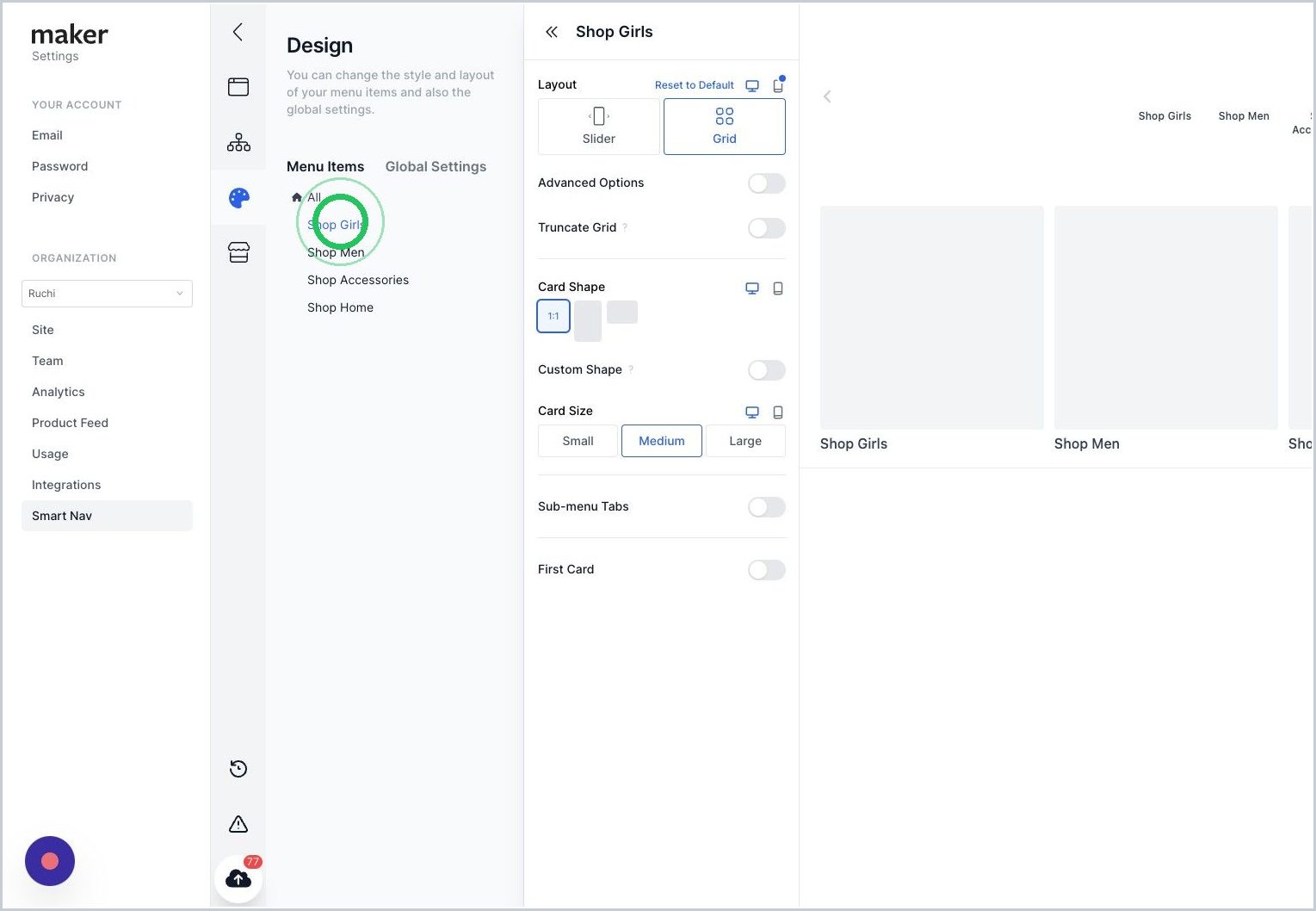 How do I customize the layout of menu items for desktop or mobile? — step 2