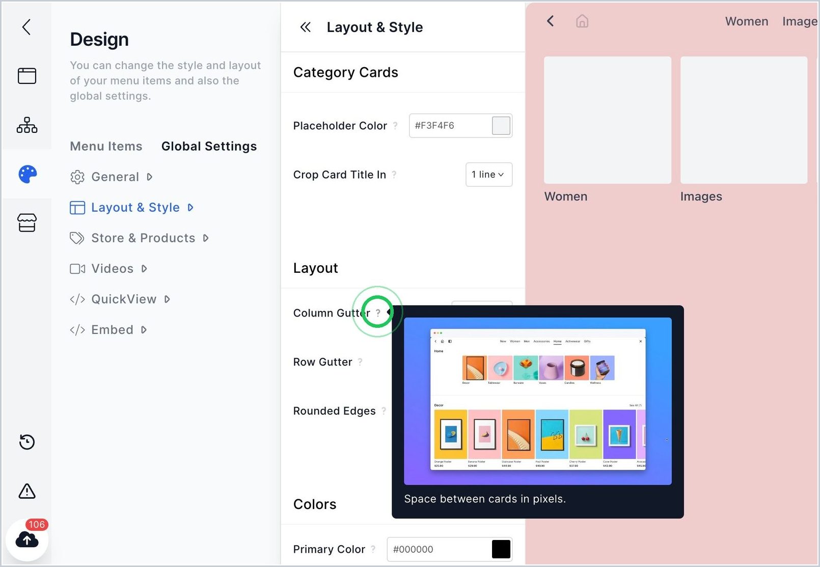 How can I change the Spacing between my Products? — step 1