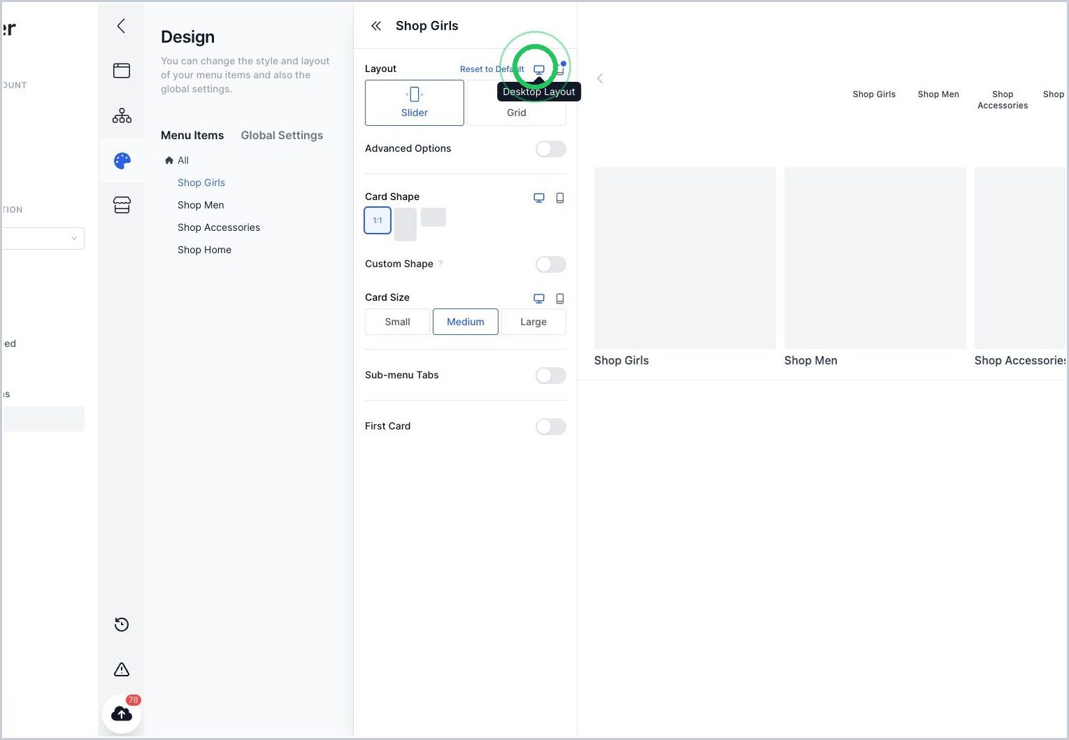 How do I customize the layout of menu items for desktop or mobile? — step 3