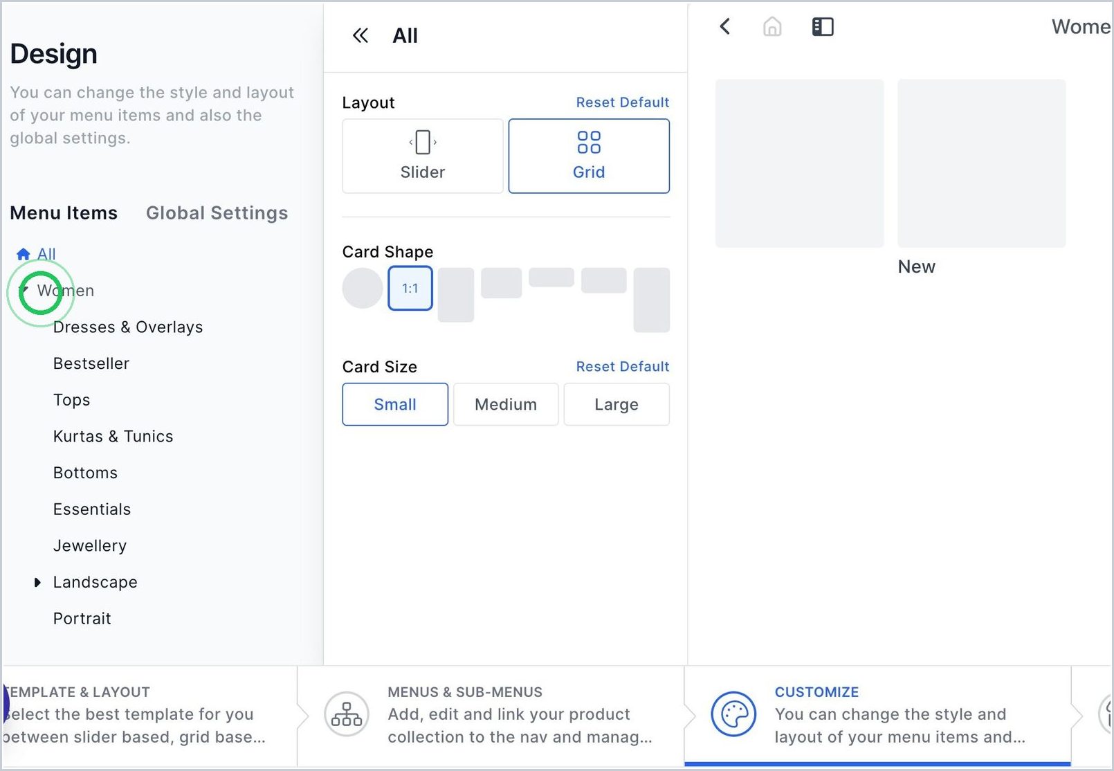 How do I change a category from a grid to a slider or vice versa? — step 1