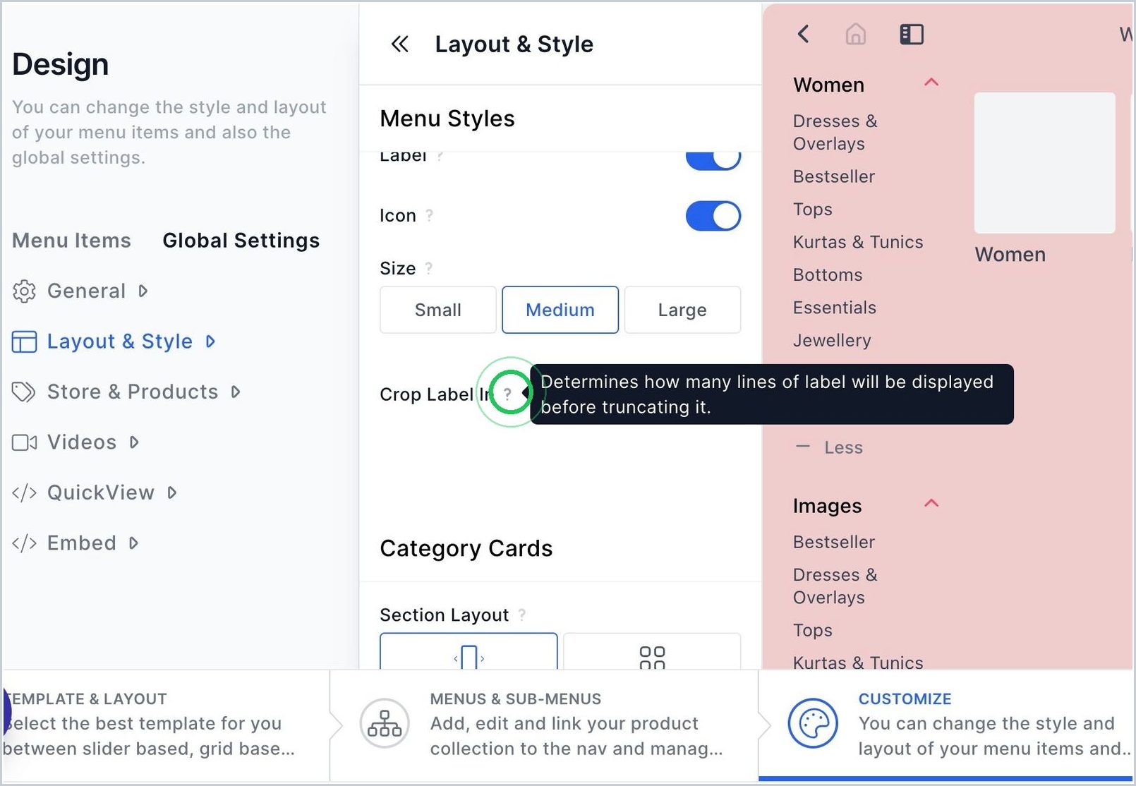 How can I customize Sub-Menu/Category card title line truncation? — step 1