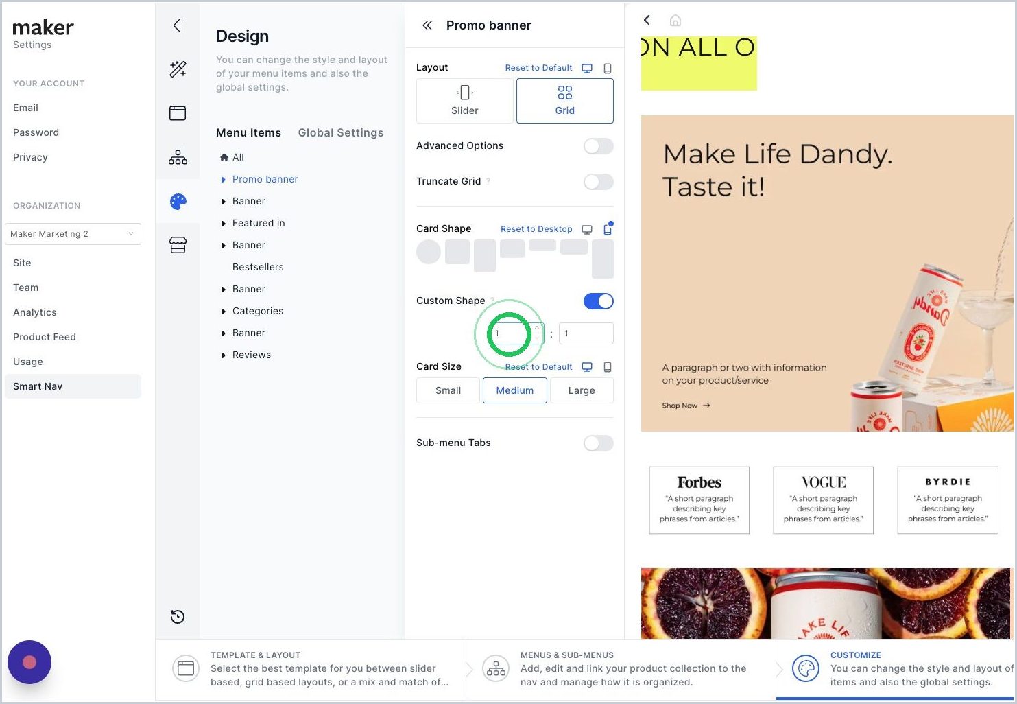 New How do I change the shape & size of the cards for my Menu & Sub-Menu's? — step 9