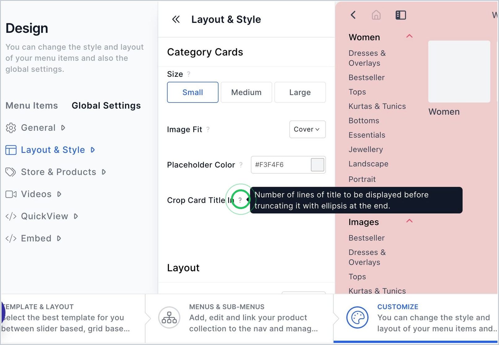 How can I customize Sub-Menu/Category card title line truncation? — step 3