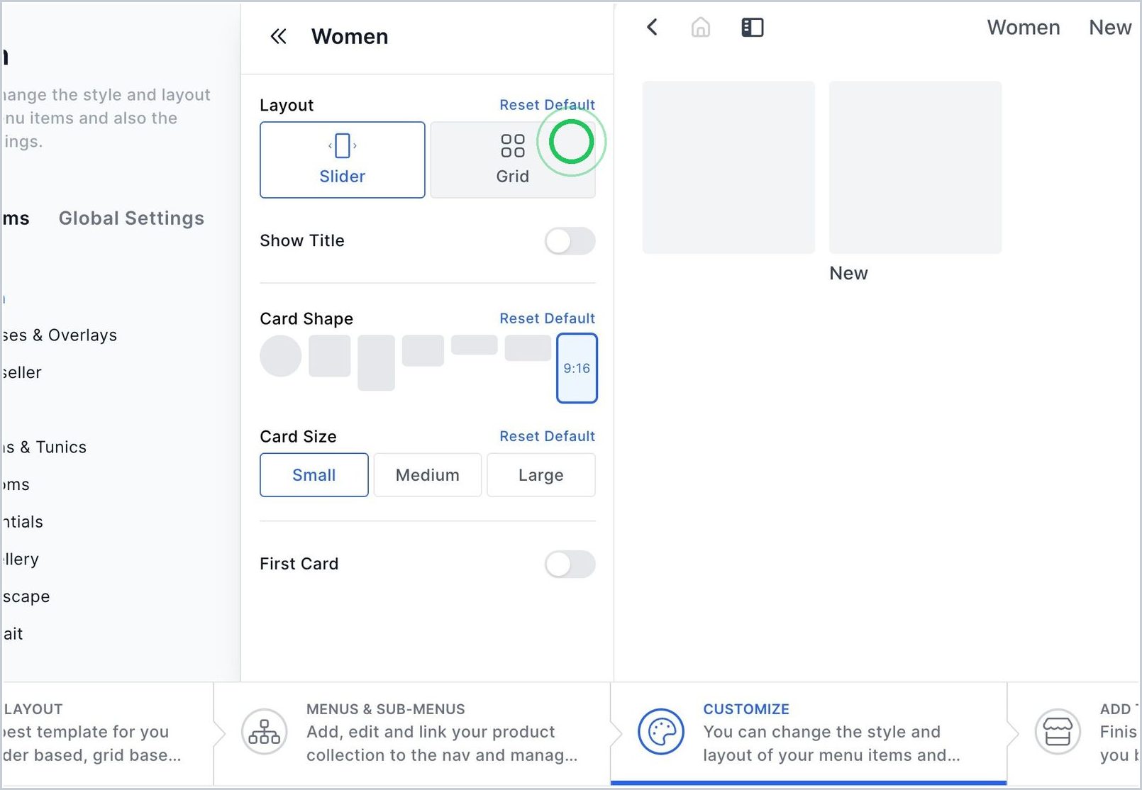 How do I change a category from a grid to a slider or vice versa? — step 2