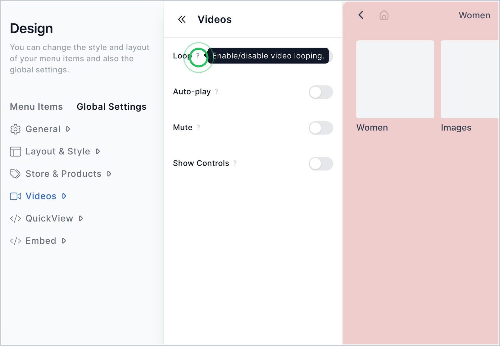 Can I enable Loop in my videos? — step 1