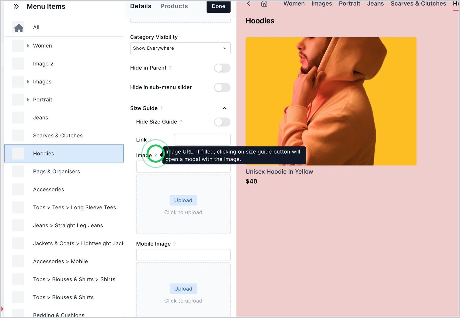 How can I add Size Guides to my Sub Menu's/Collections? — step 3