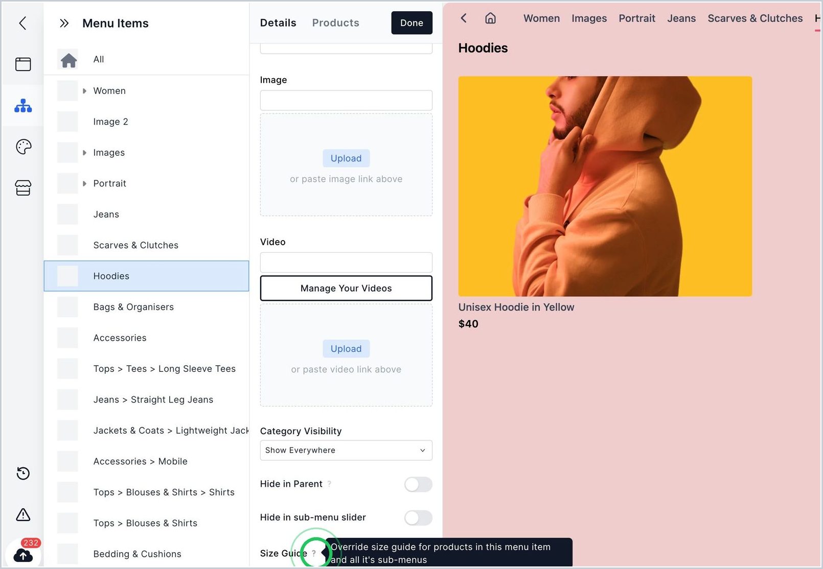 How can I add Size Guides to my Sub Menu's/Collections? — step 1