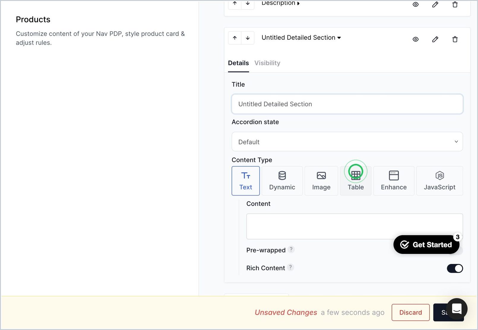 How do I add a table in my product details section on a PDP? — step 5