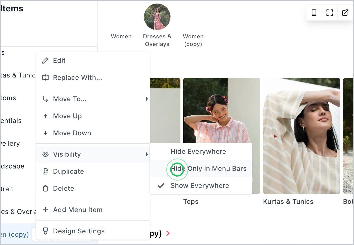 How do I Hide a Menu, Sub Menu or Category? — step 2