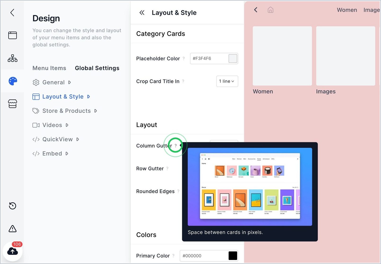 How can I change the Spacing between my Products? — step 2