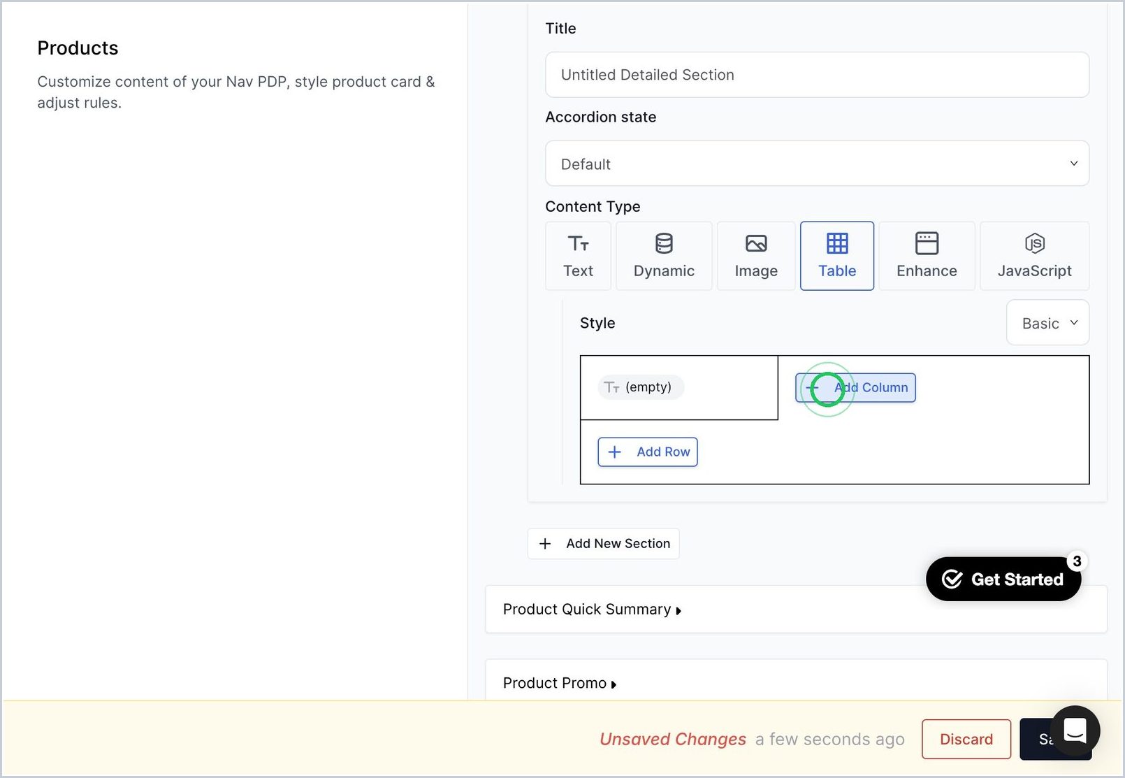 How do I add a table in my product details section on a PDP? — step 7