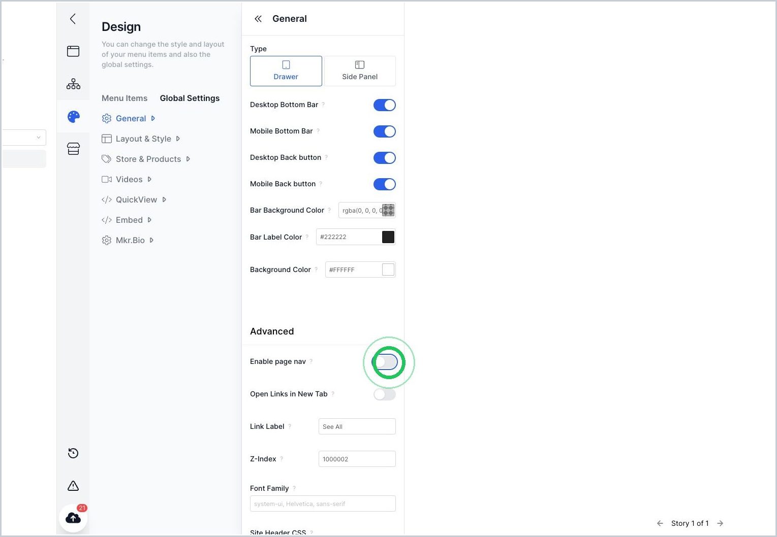 How do I enable Page Nav instead of Sitewide Nav? — step 3