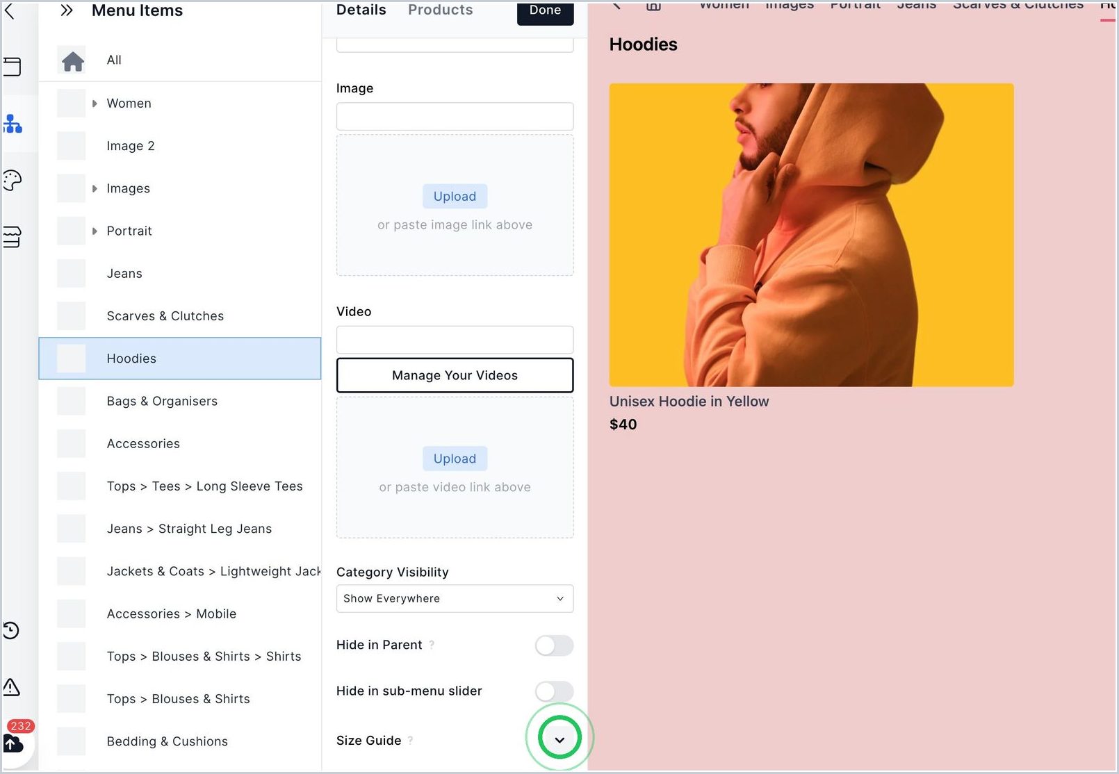 How can I add Size Guides to my Sub Menu's/Collections? — step 2