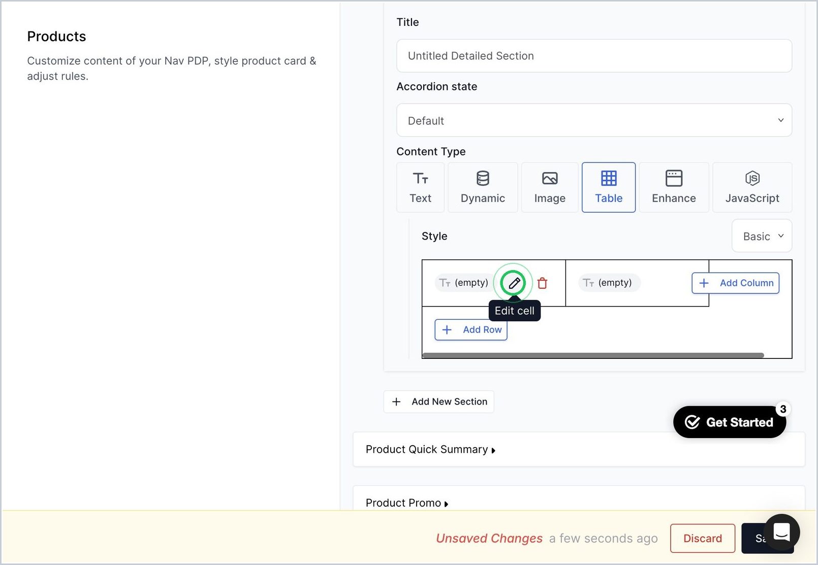 How do I add a table in my product details section on a PDP? — step 8