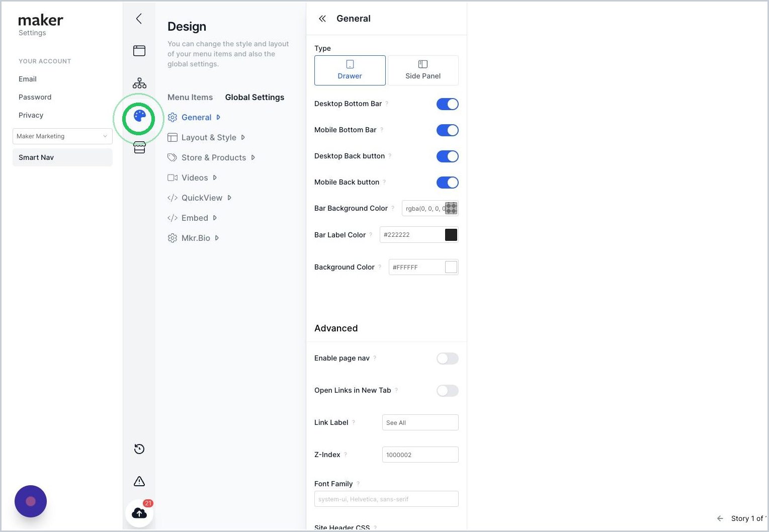 How do I enable Page Nav instead of Sitewide Nav? — step 1