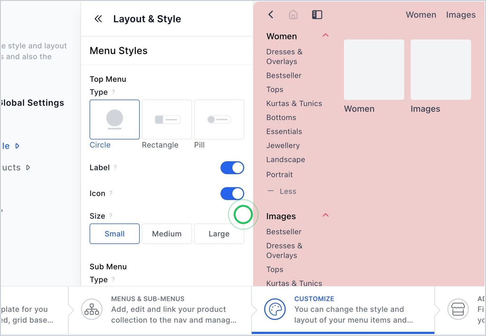 How do I change the style of my top menu? — step 1