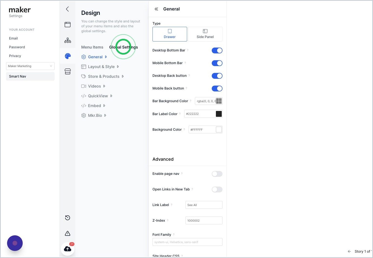 How do I enable Page Nav instead of Sitewide Nav? — step 2