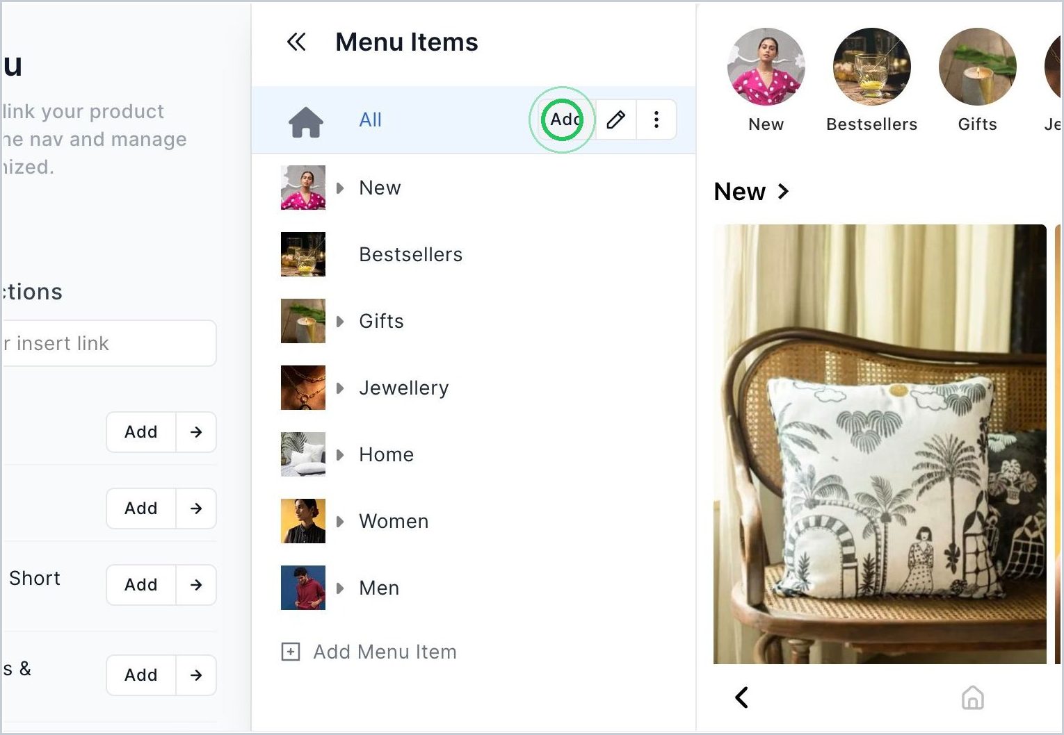 How do I add a menu/collections? — step 1