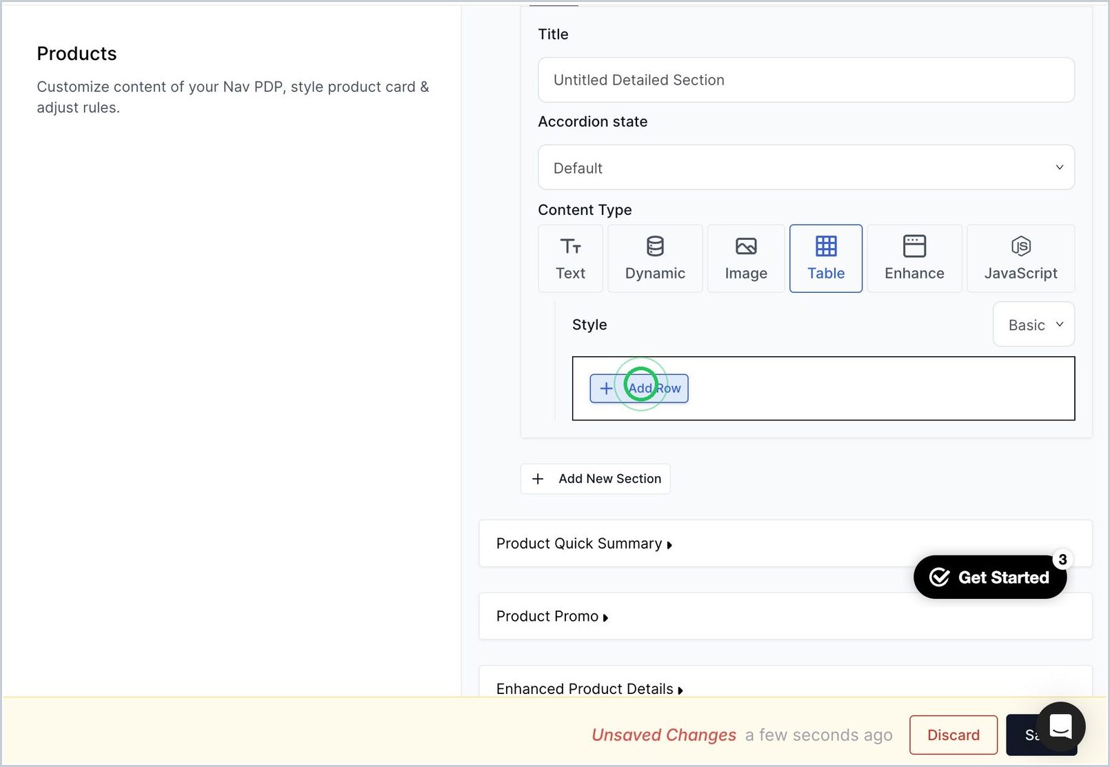 How do I add a table in my product details section on a PDP? — step 6