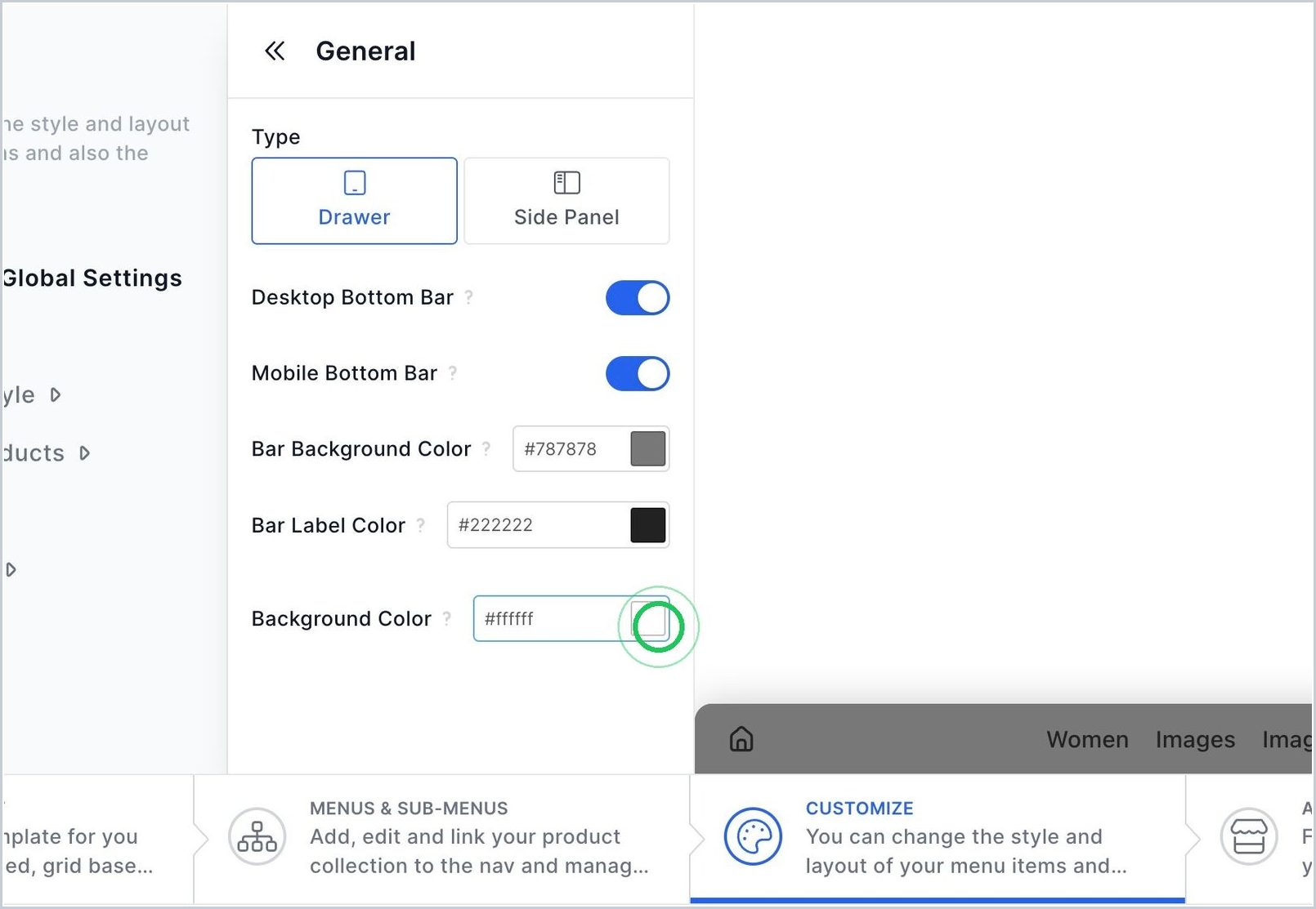 How can I change the drawer Bar Background Color? — step 1