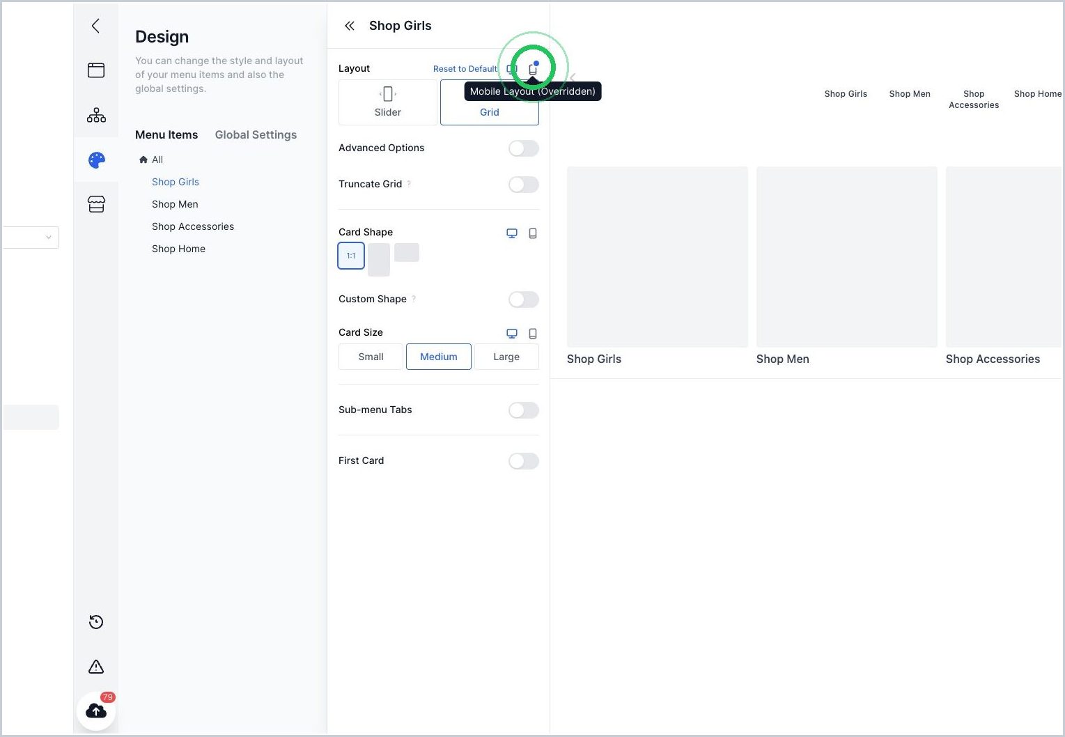 How do I customize the layout of menu items for desktop or mobile? — step 5