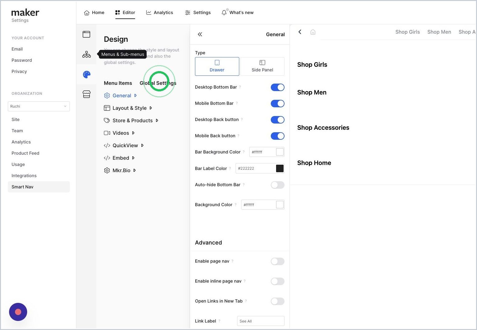 How do I auto-hide the mobile bottom bar for users? — step 2