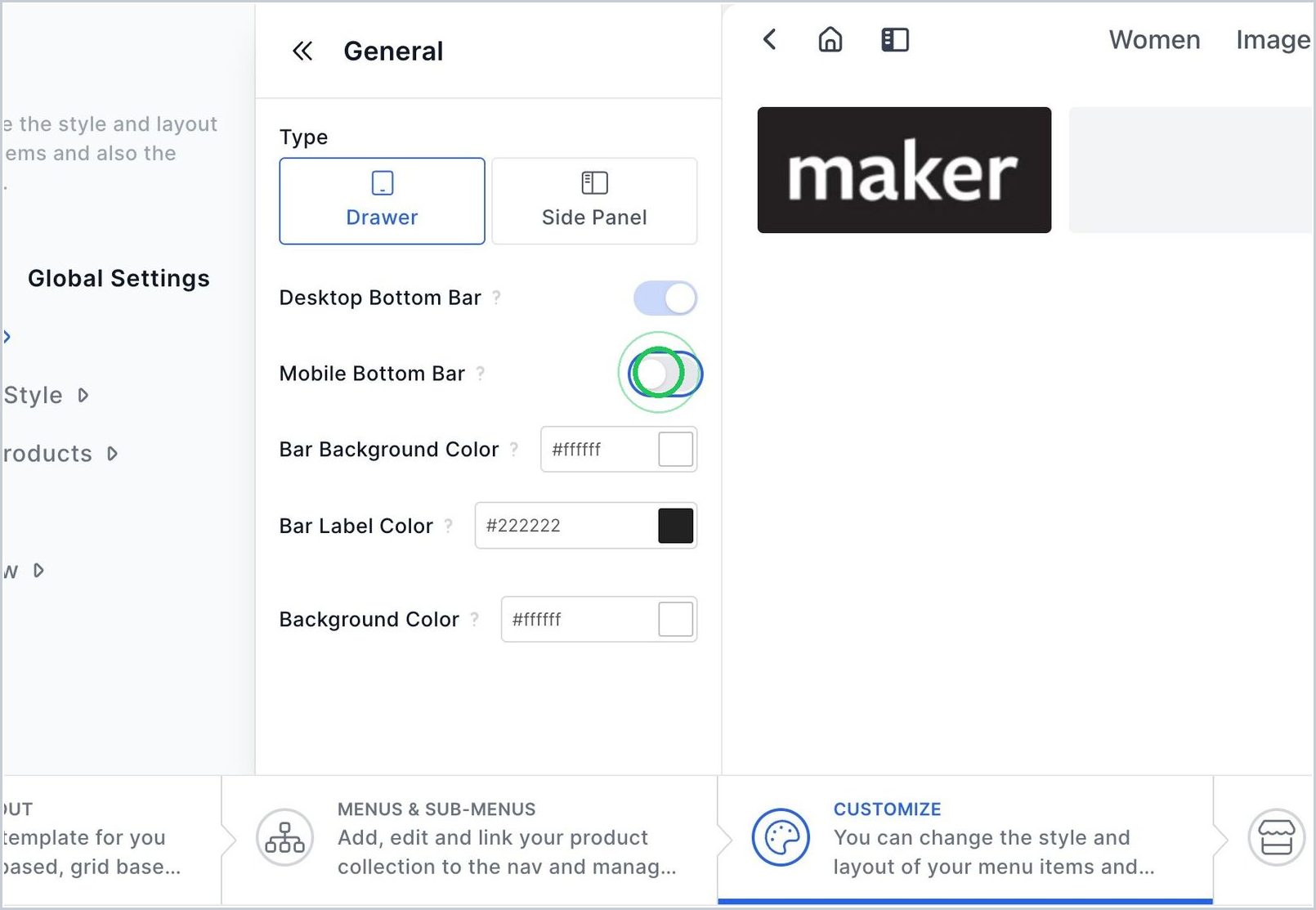 How can I enable my Mobile Drawer? — step 1